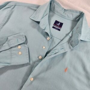 Johnnie O Shirt Men M blue Button Up Long Sleeve Tencel Blend Oxford Performance